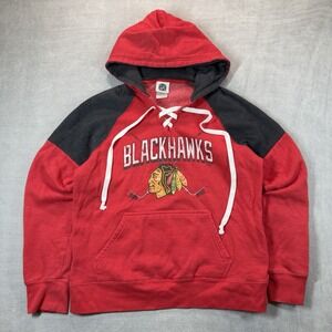 NHL Chicago‎ Blackhawks Hoodie Womens Large Lace Up Color Block Hockey Fleece